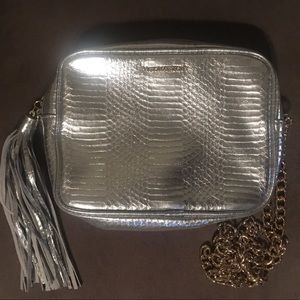 Metallic silver Victoria secret cross body bag